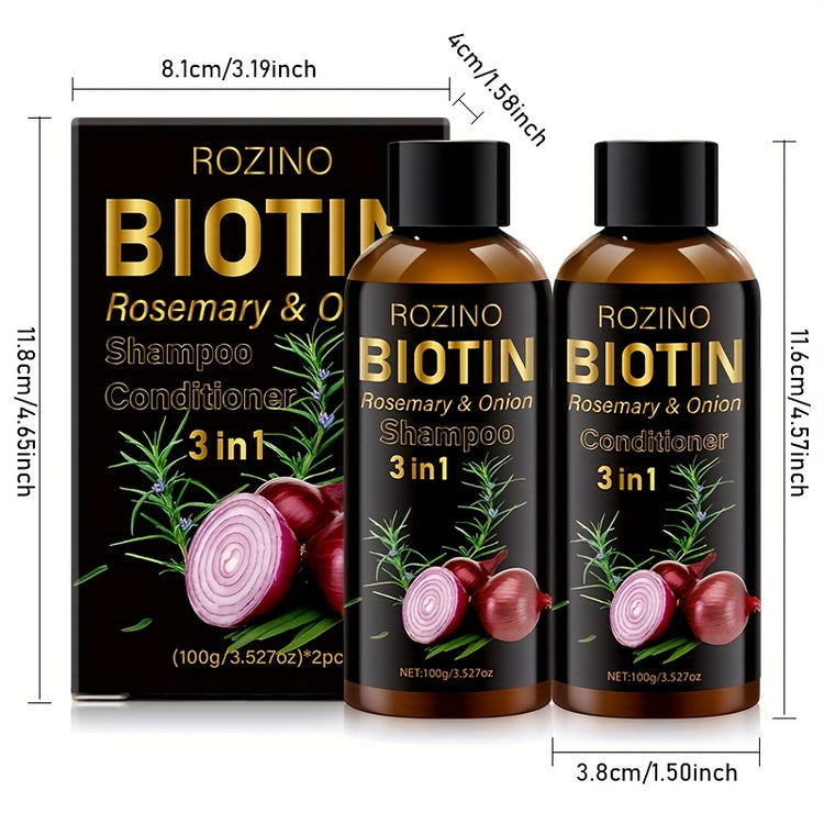 2pcs*100g Biotin Rosemary Onion Trio Shampoo & Conditioner Set, with Plant Keratin and Argan Oil Core Ingredients, Rich Lather for Easy Rinse, Removes Loose Dandruff, Strengthens Hair, Repairs Split Ends, Restores Dry/Damaged - Lifestil. www.Lifestil.net