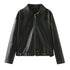 Solid Color Lapel Zipper Jacket Fashion Casual Long Sleeve Leather Coat Tops Women Clothing - Lifestil. www.Lifestil.net