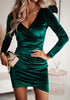 Elegant Emerald Green Velvet Cocktail Dress with Long Sleeves - Lifestil