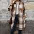 New Brushed Plaid Long Coat With Pockets Fashion Winter Jacket Outwear Women&