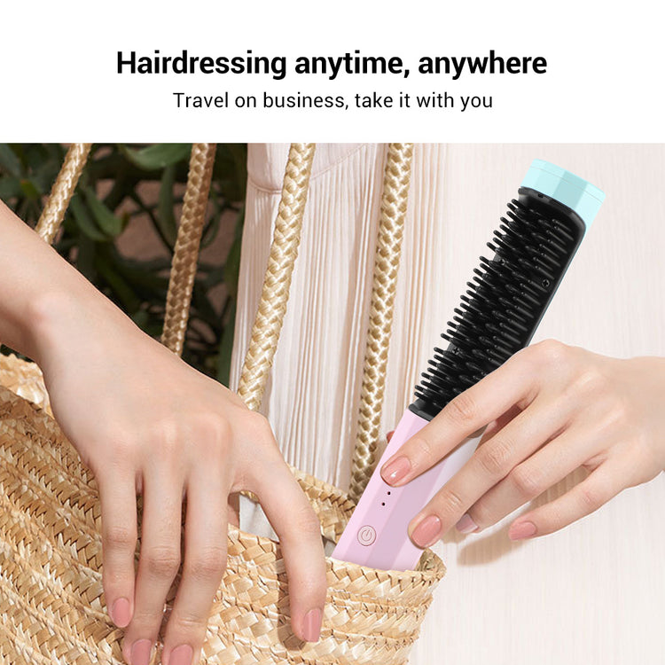 Straightening Comb Rechargeable Hair Wireless Straightener Curler Curling Straighten Dual-purpose Travel Portable USB Charging - Lifestil. www.Lifestil.net