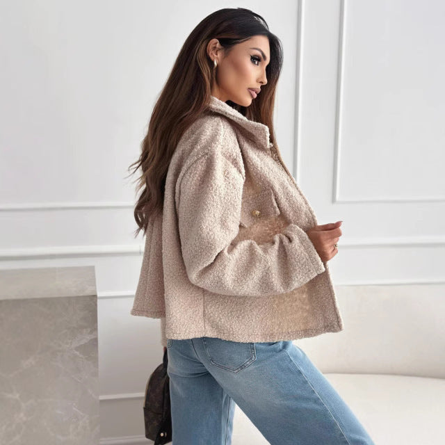 New Fashion Style Solid Color Polo Collar Tweed Coat Women - Lifestil. www.Lifestil.net