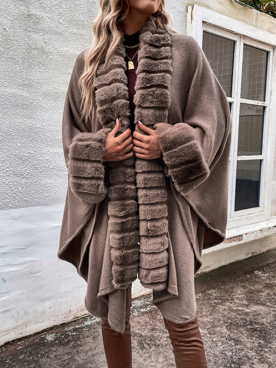 Luxurious Faux Fur Collar Mid-Length Cardigan 