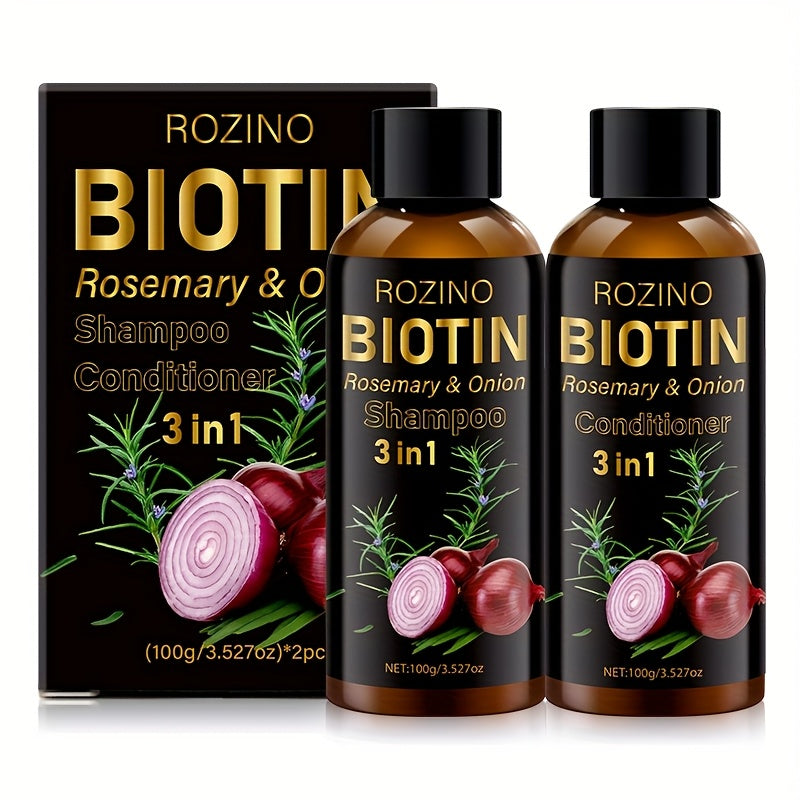 2pcs*100g Biotin Rosemary Onion Trio Shampoo & Conditioner Set, with Plant Keratin and Argan Oil Core Ingredients, Rich Lather for Easy Rinse, Removes Loose Dandruff, Strengthens Hair, Repairs Split Ends, Restores Dry/Damaged - Lifestil. www.Lifestil.net