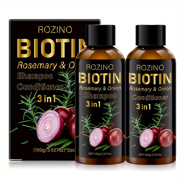 2pcs*100g Biotin Rosemary Onion Trio Shampoo & Conditioner Set, with Plant Keratin and Argan Oil Core Ingredients, Rich Lather for Easy Rinse, Removes Loose Dandruff, Strengthens Hair, Repairs Split Ends, Restores Dry/Damaged - Lifestil. www.Lifestil.net