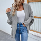 New Loose Knitted Sweater Solid Color Bat Sleeve Large Lapel Cardigan Autumn And Winter Fashion Jacket For Women Clothing - Lifestil. www.Lifestil.net