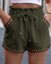 Olive Green Lace Stitching Summer Shorts with Pockets - Lifestil Boutique

