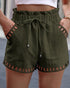 Olive Green Lace Stitching Summer Shorts with Pockets - Lifestil Boutique
