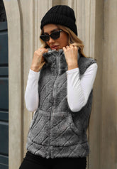 Cardigan Zipper Loose Diamond Lattice Coat Plush Vest