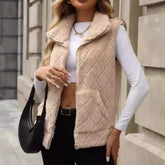 Cardigan Zipper Loose Diamond Lattice Coat Plush Vest