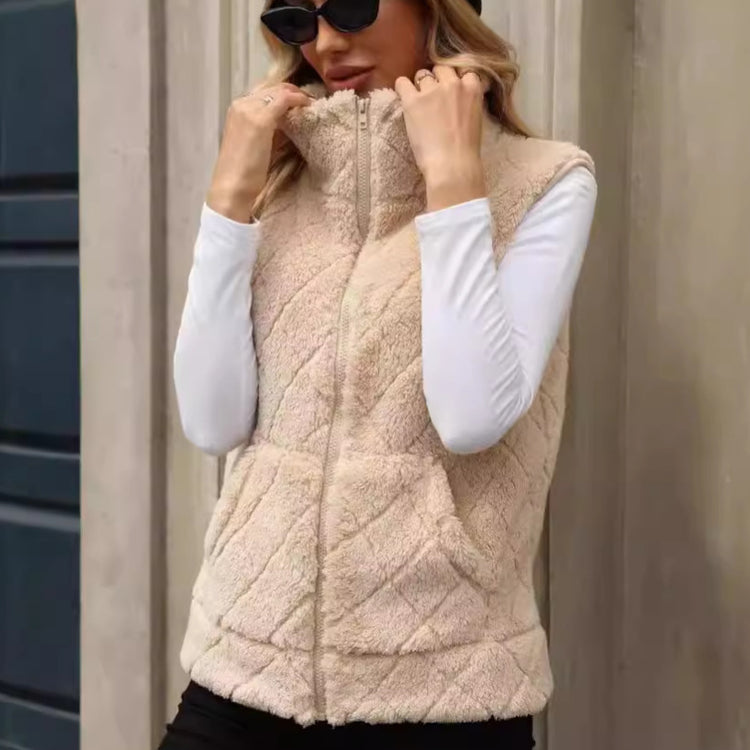 Cardigan Zipper Loose Diamond Lattice Coat Plush Vest