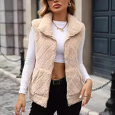 Cardigan Zipper Loose Diamond Lattice Coat Plush Vest