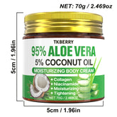 Body Moisturizer with Aloe Vera Cream in a jar featuring 95% aloe vera and 5% coconut oil for skin hydration