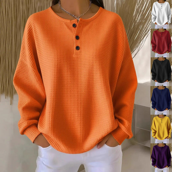 Women s Casual Waffle Knit Long Sleeve Henley Shirt Lightweight Button Down Pullover Sweater S to 5XL