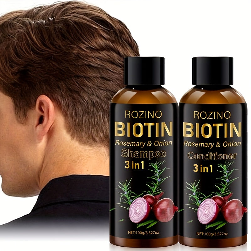 2pcs*100g Biotin Rosemary Onion Trio Shampoo & Conditioner Set, with Plant Keratin and Argan Oil Core Ingredients, Rich Lather for Easy Rinse, Removes Loose Dandruff, Strengthens Hair, Repairs Split Ends, Restores Dry/Damaged - Lifestil. www.Lifestil.net