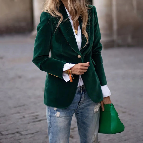 Velvet Single Button Blazer Jacket