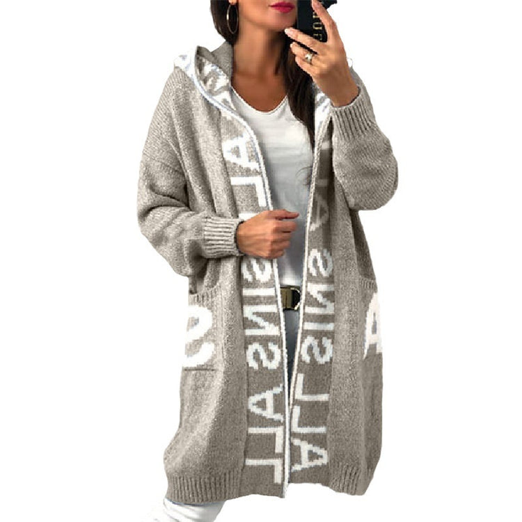 Fashion Style Cardigan Hooded Knitted Women&