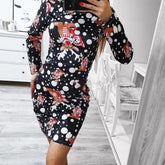 Long sleeve crew neck Christmas print sexy dress - Lifestil. www.Lifestil.net