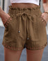 Khaki Textured High-Waist Shorts with Lace Detail - Lifestil Boutique