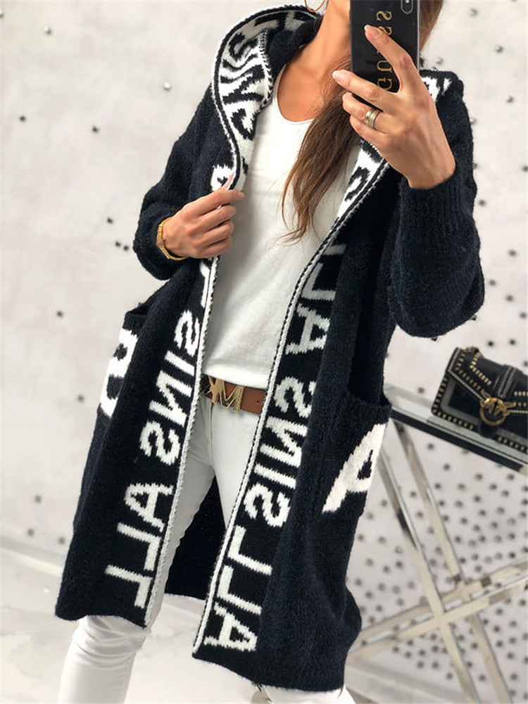 Fashion Style Cardigan Hooded Knitted Women&